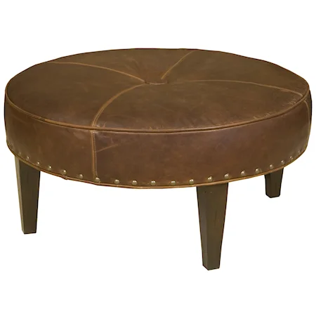 Rounder Traditional Ottoman with Tapered Wood Legs